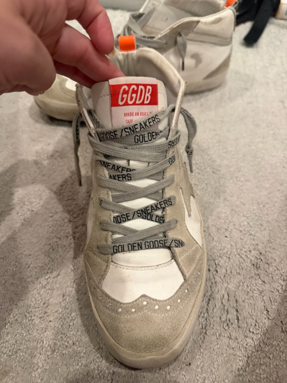Golden Goose White, Beige & Mint High-Top Sneakers with Pink Logo - Picture 3 of 3